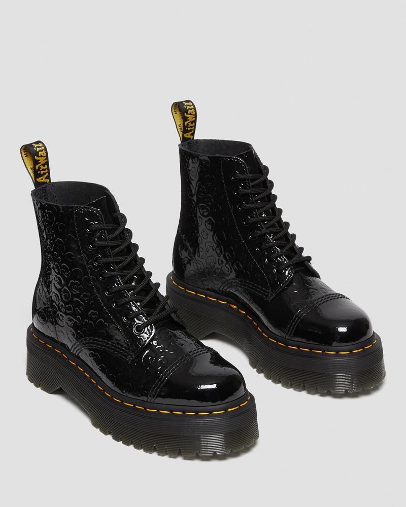 Women's Dr Martens Sinclair Leopard Emboss Patent Leather Platform Boots Black / Leopard | AU 255KOR